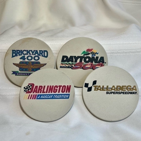 Coasters NASCAR Brickyard 400 August 1995 Stoneware Set of 4 Oak Rack EUC - Picture 2 of 9